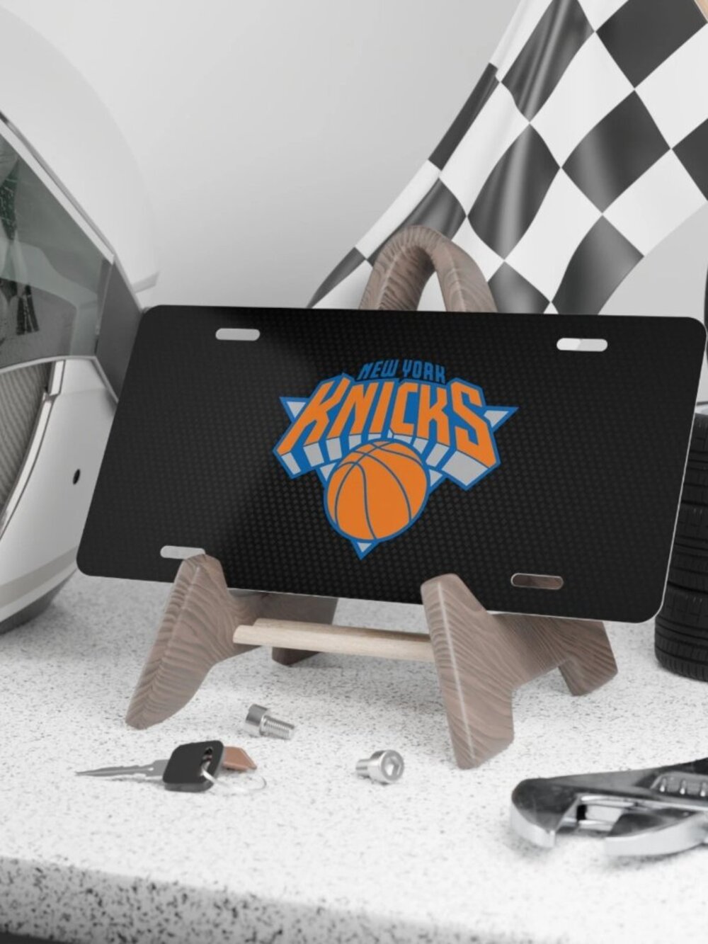 New York Knicks, License Plate Car Tag Metal Aluminum (Carbon Fiber Simulation) - Picture 2 of 2